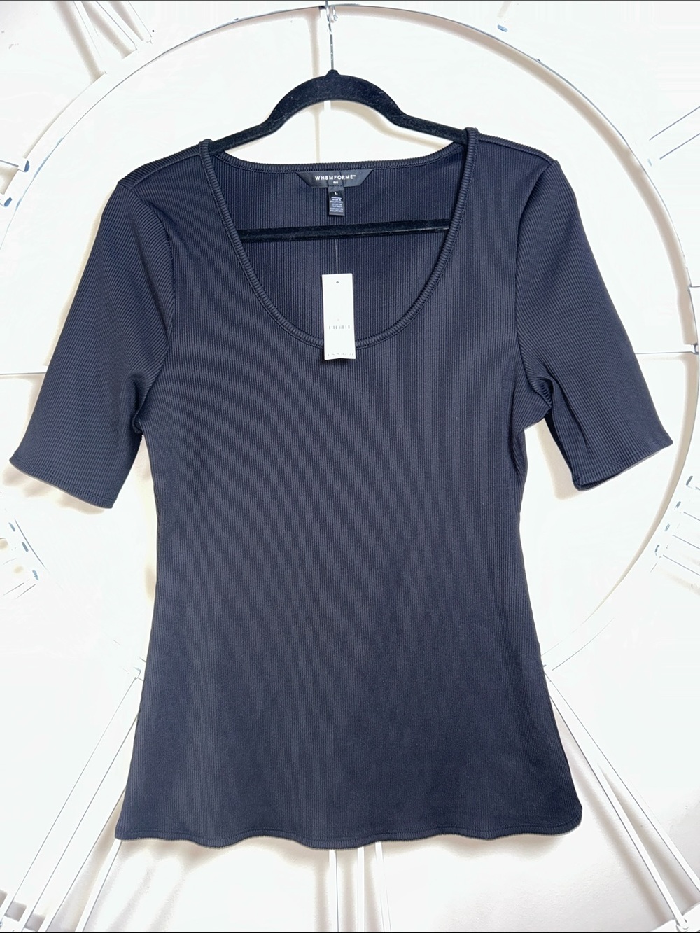 NWT White House Black Market Forme Black Scoop Neck Ribbed Short Sleeve Top